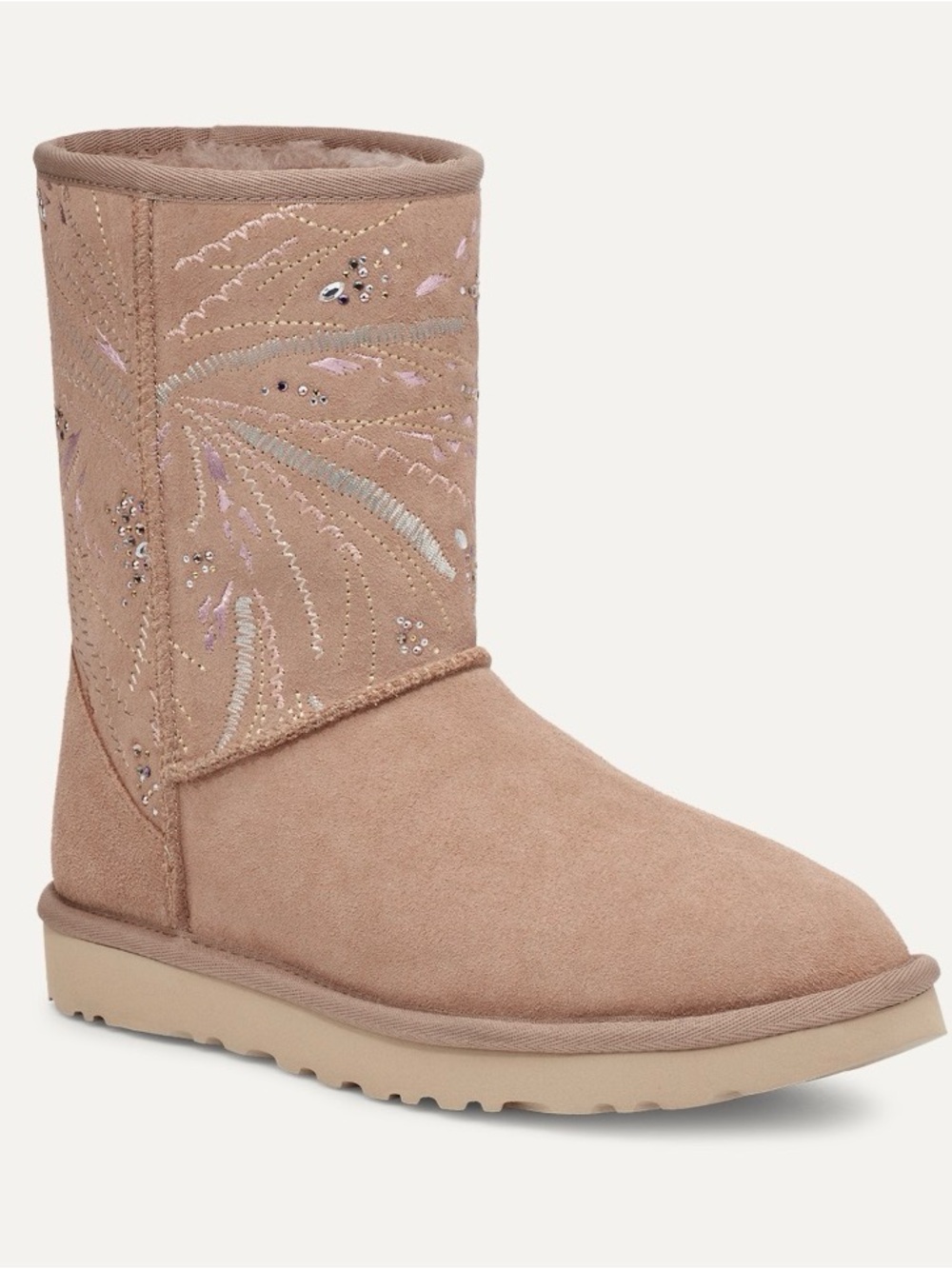 UGG Classic Short Gold Burst Crystal Embroidered Boots Beachwood Women’s 9